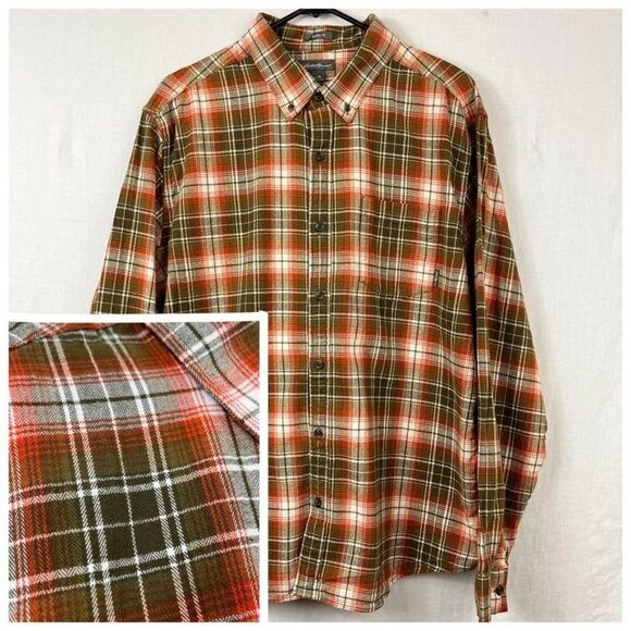 Eddie Bauer Button Up Plaid Flannel Shirt Mens XL Grunge Outdoors Neutral Skater - Picture 1 of 11
